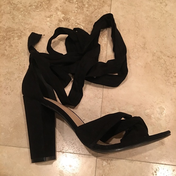 Super sexy black ankle wrap suede high sandals - Picture 6 of 8